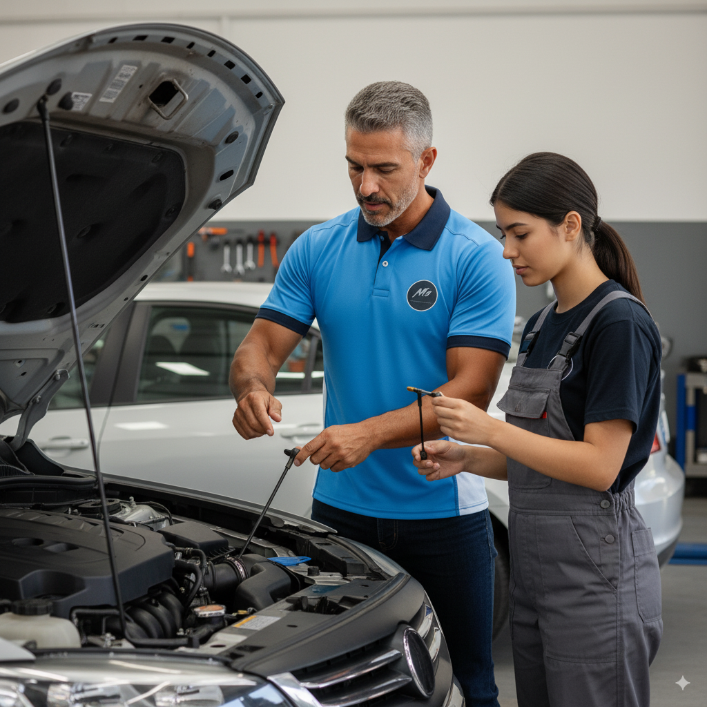 Profissional da MS orientando uma colega durante um atendimento técnico